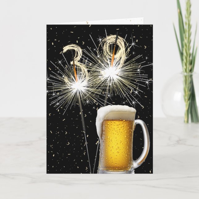 Carte 39e anniversaire Sparklers avec Beer Mug (Devant)