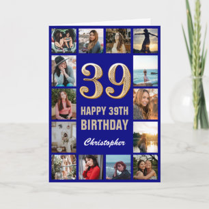Carte 39e Joyeux Anniversaire Marine Bleu & Gold Photo C