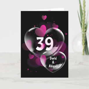 Carte 39ème Anniversaire Bulles cardiaques sur Noir
