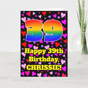 Carte 39th Birthday: Loving Hearts Pattern, Rainbow # 39
