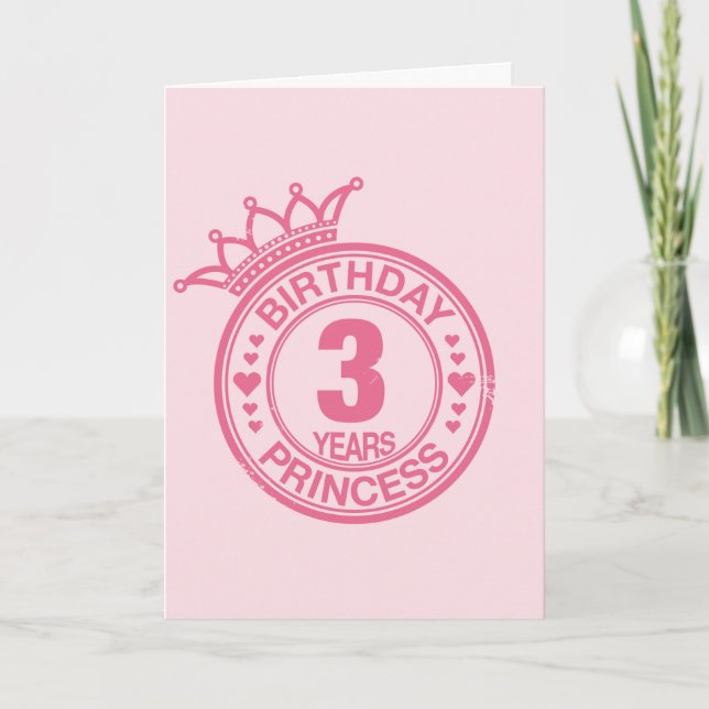 Carte 3 ans - Anniversaire Princesse - rose (Devant)