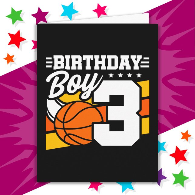 Carte 3 ans Basketball Party Thème 3ème anniversaire gar (Créateur téléchargé)
