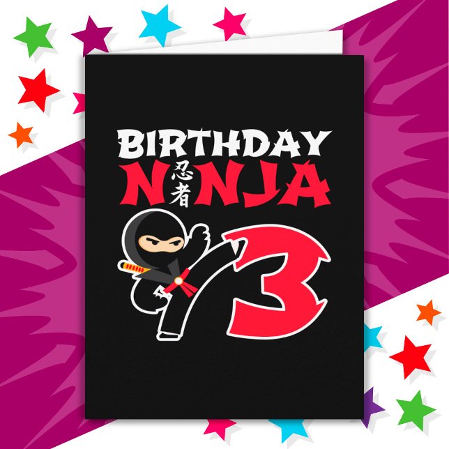 Carte 3 ans Karate Ninja Party Enfants 3e anniversaire (Créateur téléchargé)