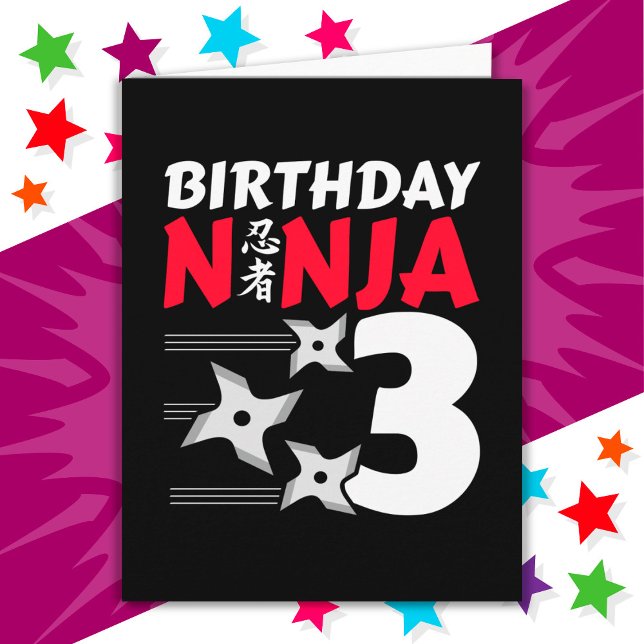 Carte 3 Ans Ninja Party Stars Enfants 3e anniversaire (Créateur téléchargé)