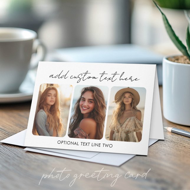 Carte 3 collage photo avec un script bounce tendance  (Custom Photo Folded Greeting Card)