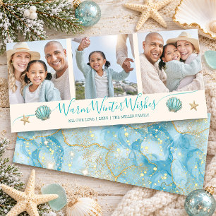 Carte 3 Photo Vœux chaleureux de Noël sur la plage