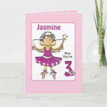 3 Year Old Ballerina Cartoon Ethnic Birthday  