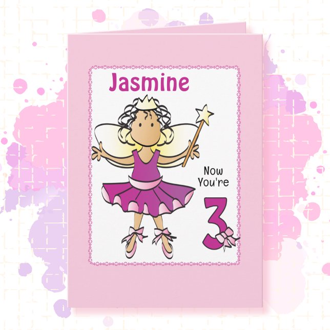 Carte 3 Year Old Ballerina Cartoon Ethnic Birthday   (Créateur téléchargé)
