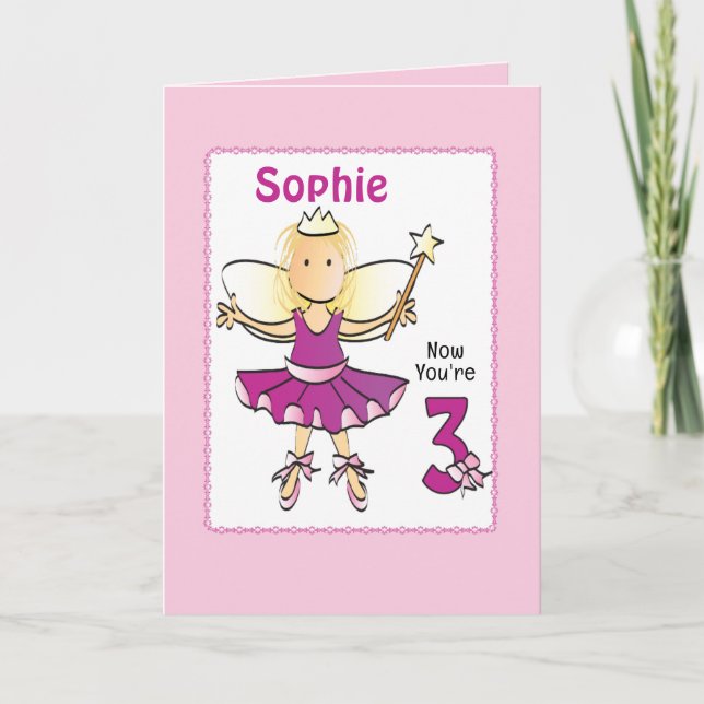 Carte 3 Year Old Cute Ballerina Cartoon Pink Birthday   (Devant)