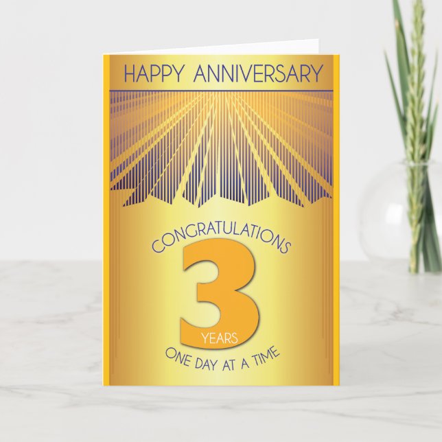 Carte 3 Year Sober Anniversary | Golden Ray 12 Step (Devant)