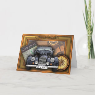 Carte 3D voiture vintage - papa de joyeux anniversaire