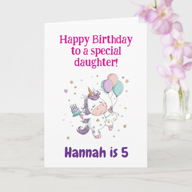 Carte 3e, 4e, 5e, 6e Anniversaire Fille, Licorne,  (Orchidée)