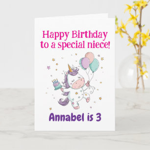 Carte 3e, 4e, 5e, 6e anniversaire nièce, joli licorne