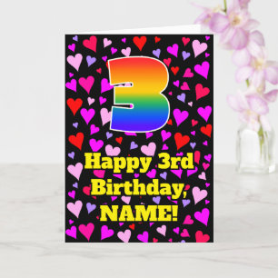 Carte 3e anniversaire : Amour Hearts Motif, Arc-en-ciel 