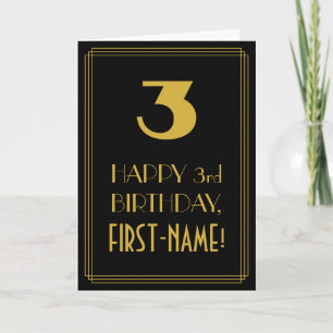 Carte 3e anniversaire ~ Art Déco Inspiré Look "3" & Nom