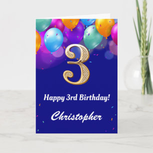 Carte 3e anniversaire Ballons bleu et or couleur marine