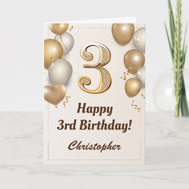 Carte 3e anniversaire Ballons d'or et Confetti Anniversa (Devant)