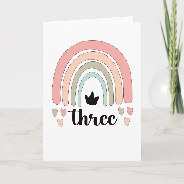 Carte 3e anniversaire Boho Rainbow Party Enfants 3 ans (Devant)