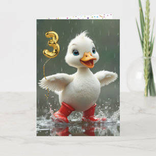 Carte 3e anniversaire Canard blanc dans une flaque de pl