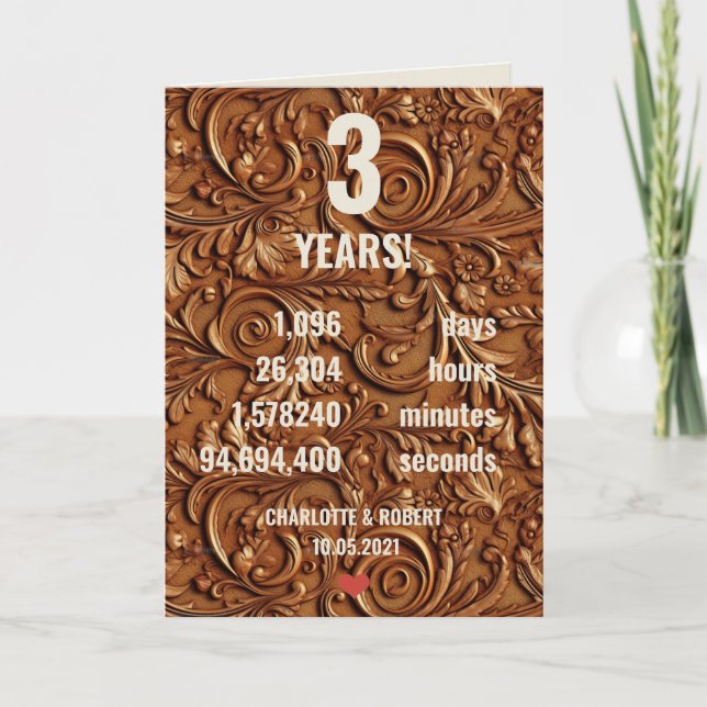 Carte 3e anniversaire de mariage en cuir (Devant)