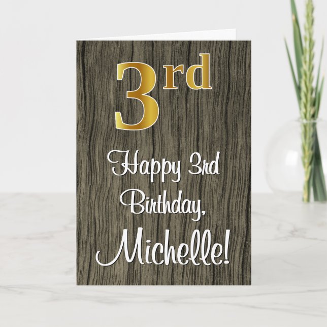 Carte 3e anniversaire : Elégant look d'or Faux #, Faux W (Devant)