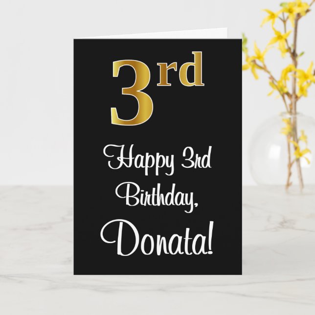 Carte 3e Anniversaire ~ Élégant Luxueux Faux Aspect Or # (Fleur jaune)