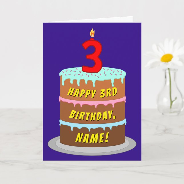 Carte 3e anniversaire : Fun Cake and Candle + Nom person (Petite plante)