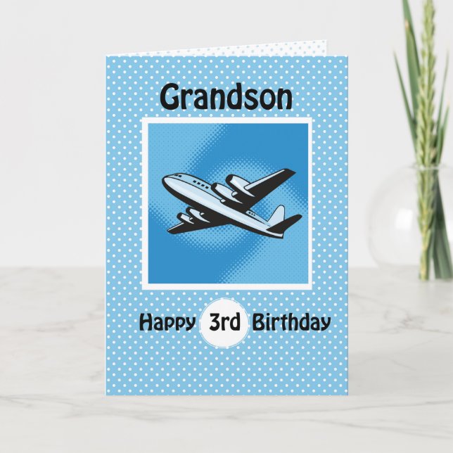 Carte 3e anniversaire, grand-fils, avion en bleu (Devant)