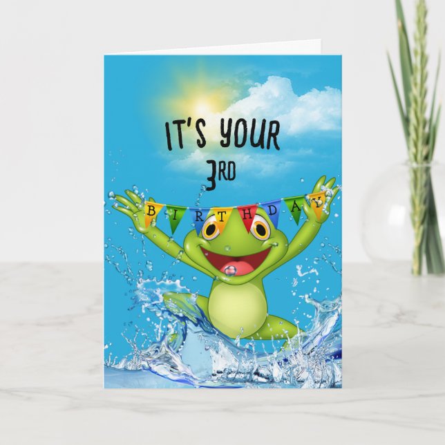 Carte 3e anniversaire Grenouille de saut dans l'eau (Devant)
