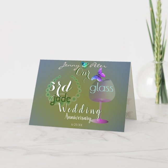 Carte 3e anniversaire Mariage Jade et verre (Devant)
