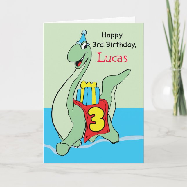 Carte 3e anniversaire Nom personnalisé Dinosaur, Lucas (Devant)