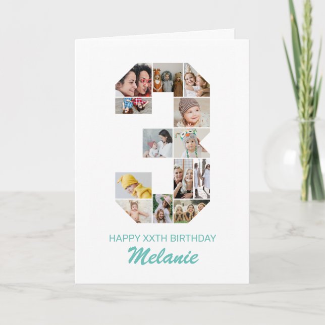 Carte 3e anniversaire Numéro 3 photo Collage personnalis (Devant)