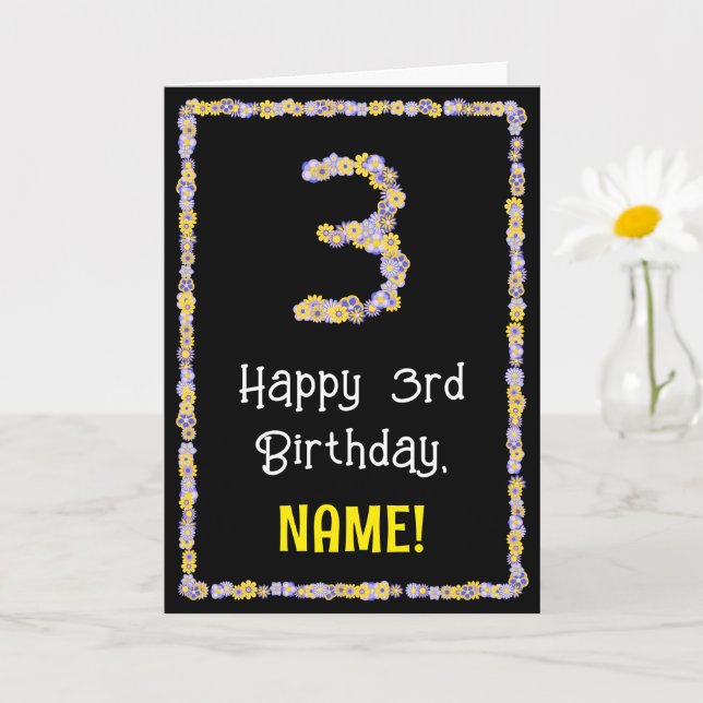 Carte 3e anniversaire : numéro de fleurs florales, nom p (Petite plante)