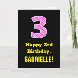 Carte 3e anniversaire : Pink Stripes and Hearts "3" + No
