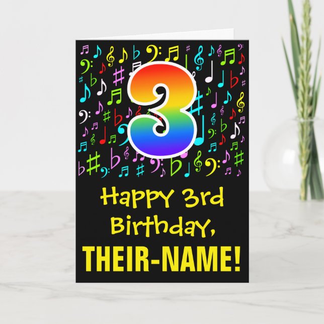 Carte 3e anniversaire : Symboles de musique colorée + Ar (Devant)