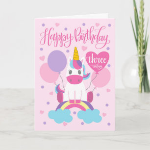 Carte 3e Anniversaire Unicorne Assis Sur Arc En Ciel