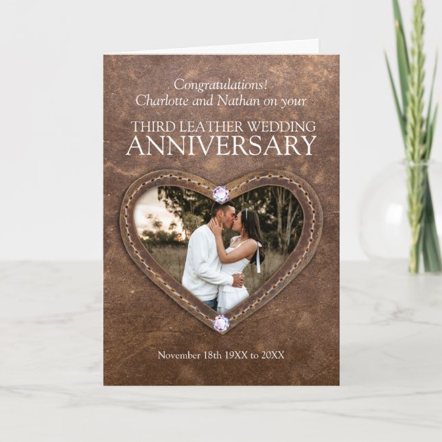 Carte 3e cristaux de cuir mariage anniversaire photo (Devant)