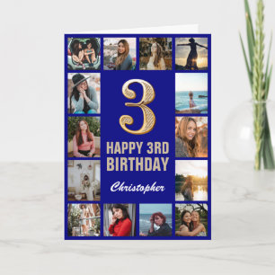 Carte 3e Joyeux Anniversaire Marine Blue & Gold Photo Co