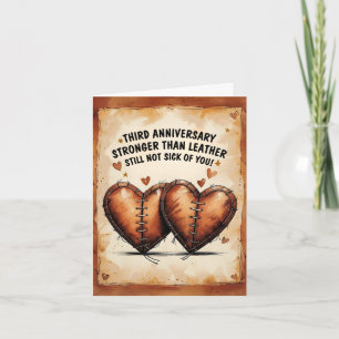 Carte 3e mariage anniversaire stonge que cuir