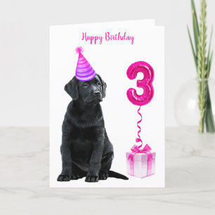 Carte 3ème anniversaire Chiot Thème - Chien rose mignon 