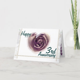 Carte 3ème Anniversaire de mariage - coeur de rose de