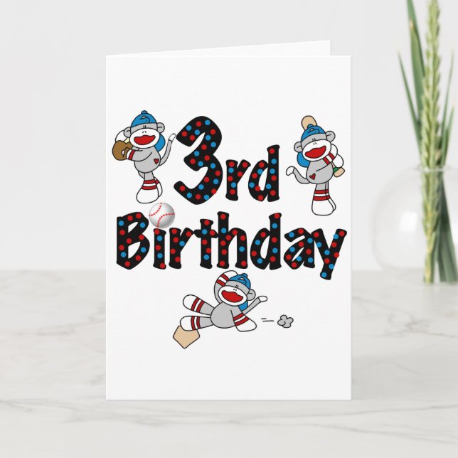 Carte 3ème anniversaire du baseball de singe de soie (Devant)