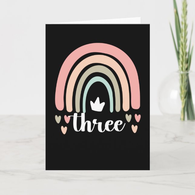 Carte 3rd Birthday Boho Rainbow Party Kids 3 Years Old (Devant)