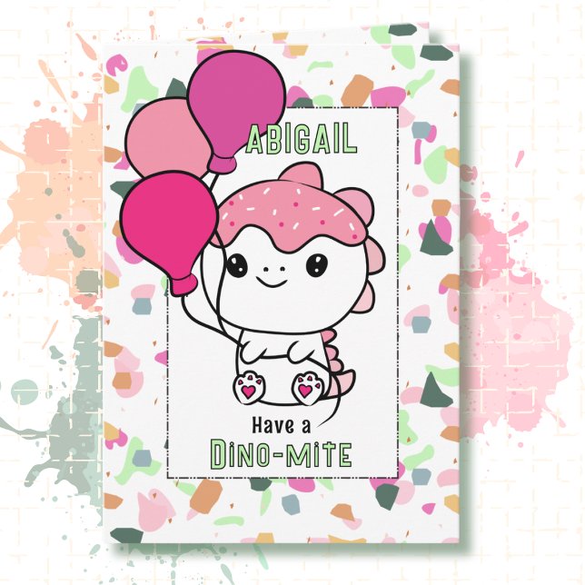 Carte 3rd Birthday Girl Dinosaur Cartoon Adorable  (Créateur téléchargé)