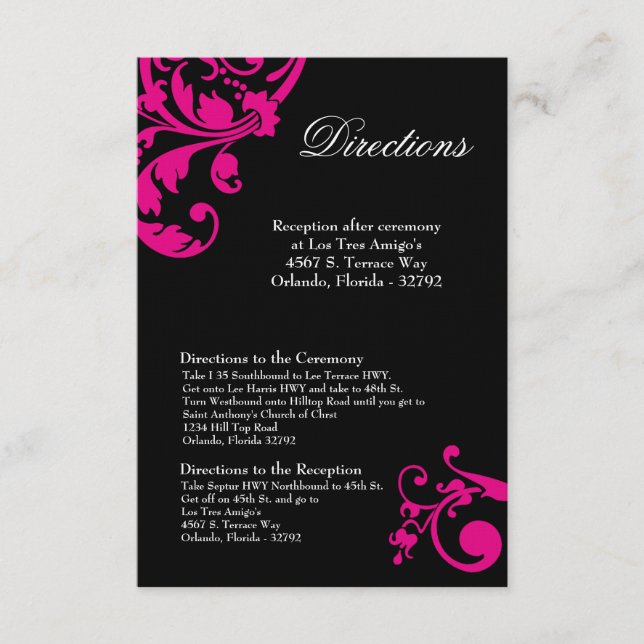 Carte 3x5 Directions Blanc Hot rose Floral Filigre (Devant)