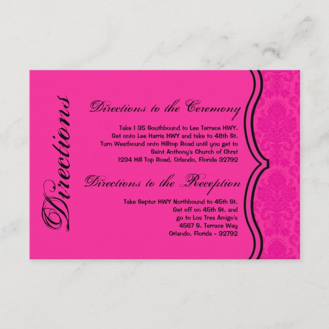 Carte 3x5 Directions Hot Pink Bla Damask Lace Prin (Devant)
