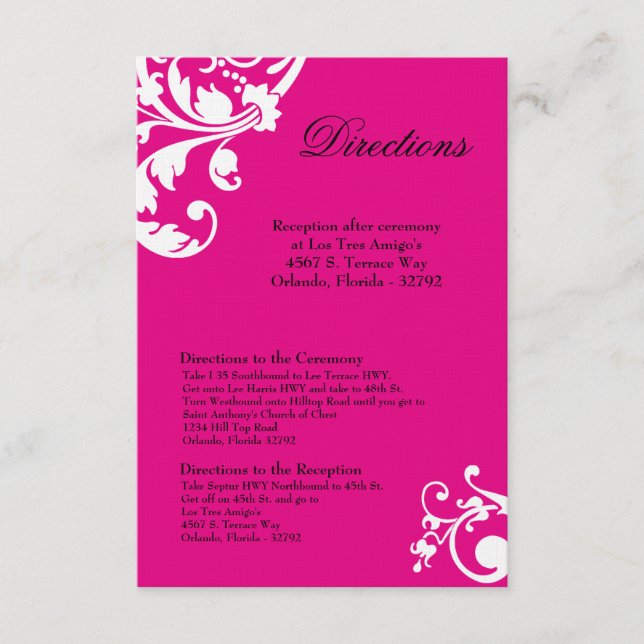 Carte 3x5 Directions Hot rose White Floral Filigre (Devant)