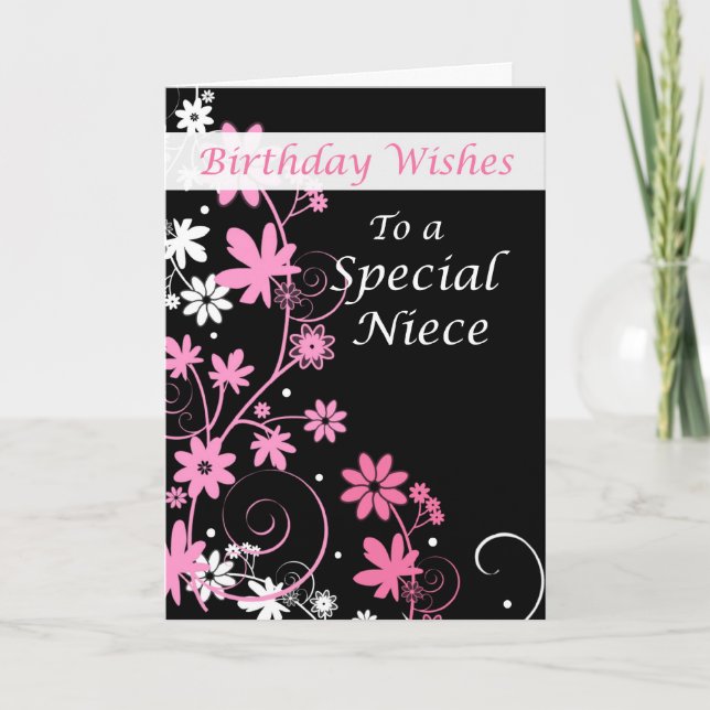 Carte 4084 Niece Anniversaire Voeux Rose et Noir (Devant)