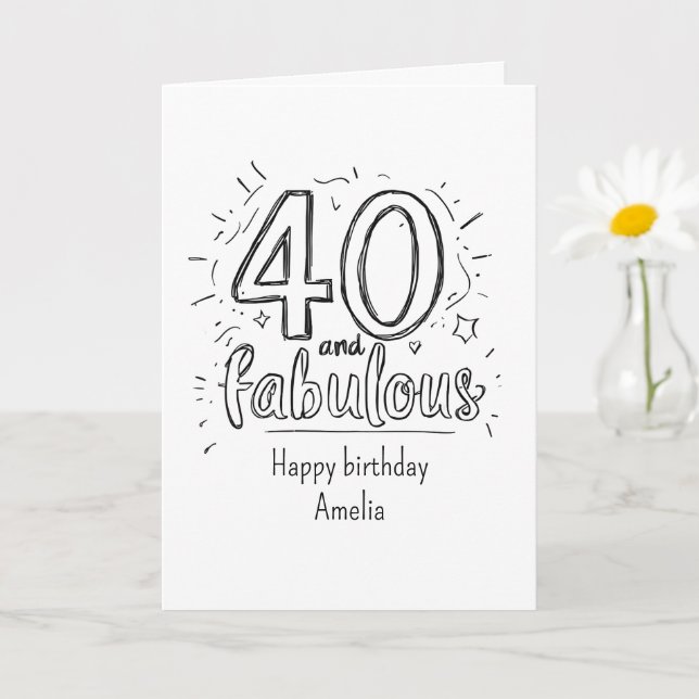Carte 40 ans et Fabuleux Doodle Joyeux Anniversaire (Petite plante)