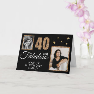 Carte 40 ans et Fabuleux Paillettes Dorées 2 Photos 40e 